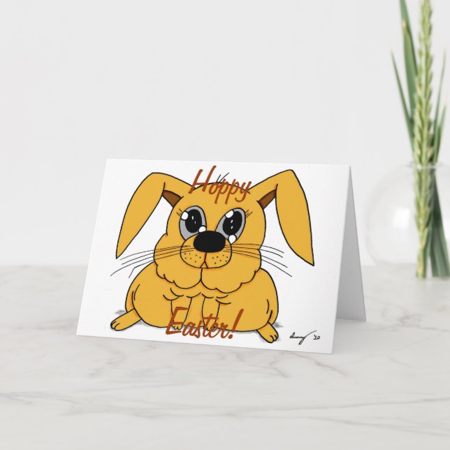 Cute Fat Bunny "Hoppy Easter!" Card (Front)