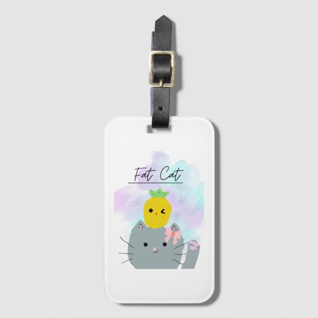Cute fat cat 2 luggage tag (Front Vertical)