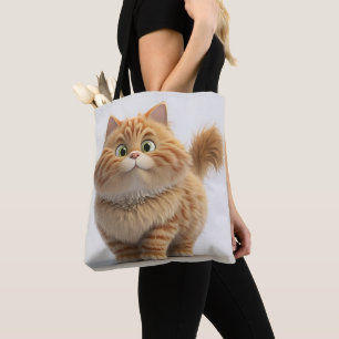 CUTE FAT FLUFFY ORANGE TABBY CAT TOTE BAG