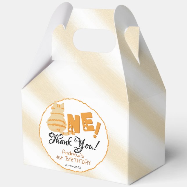 Cute Fat Orange Cat 1st Birthday Favor Box (Front)