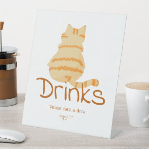 Cute Fat Orange Cat Baby Shower Drinks Pedestal Sign
