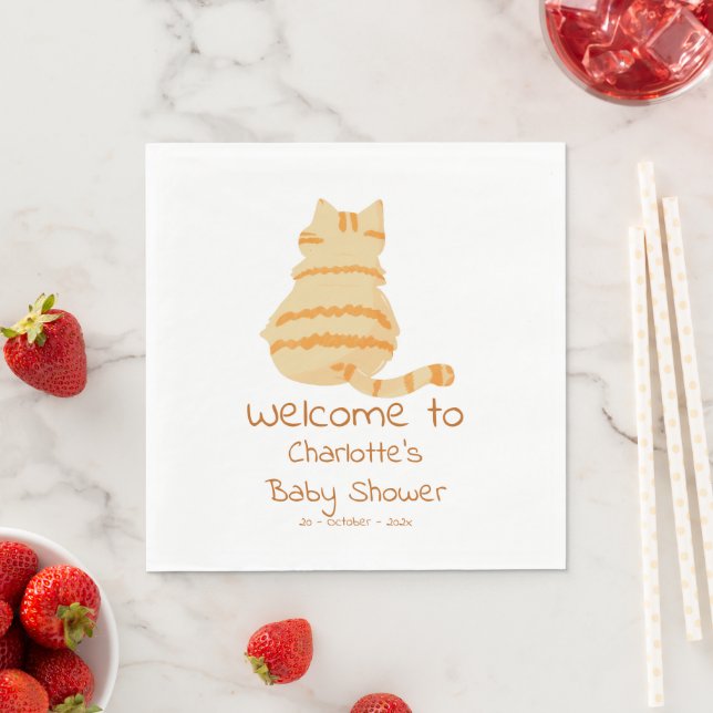 Cute Fat Orange Cat Baby Shower Napkin (Insitu)