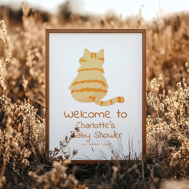 Cute Fat Orange Cat Baby Shower Welcome Sign (Creator Uploaded)