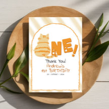 Cute Fat Orange Cat Stripes 1st Birthday