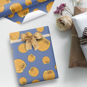 Cute Fat Orange Cats Pattern Blue Wrapping Paper