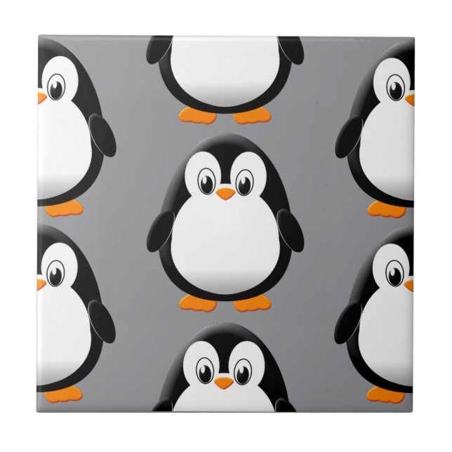 Cute Fat Penguin All Over Print Grey Tile (Front)