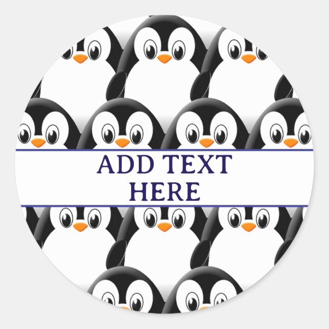 Cute Fat Penguin All Over Print Pattern Custom  Classic Round Sticker (Front)