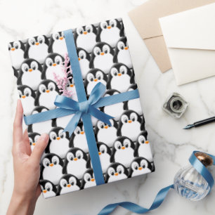 Cute Fat Penguin All Over Print Pattern Wrapping Paper