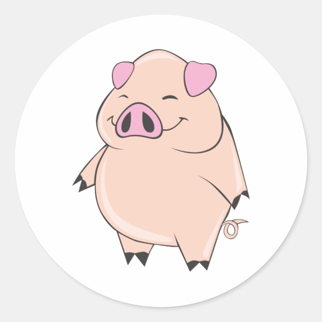 Cute Fat Pig Classic Round Sticker (Front)