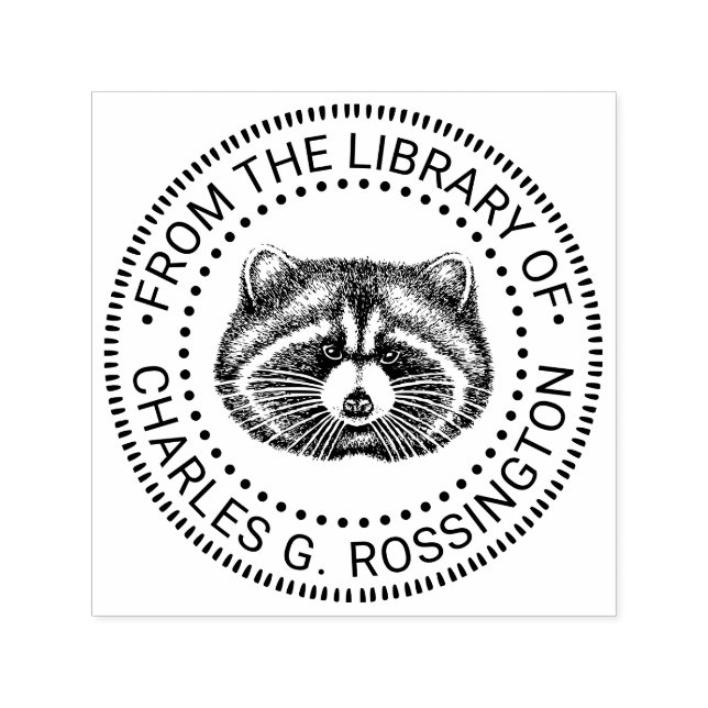 Cute Fat Raccoon Face Library Book Name Self-inking Stamp (Design)