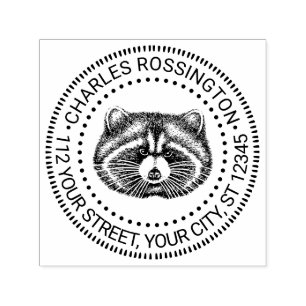 Cute Fat Raccoon Face Name Return Address Self-inking Stamp