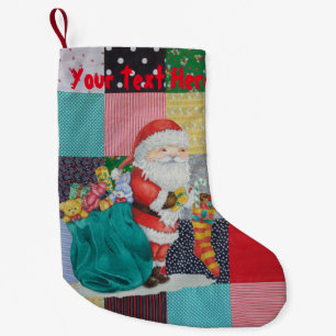 Cute father christmas toys gifts patchwork fabric small christmas stocking