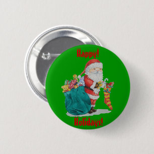 Cute father christmas with toys and gifts in sack 2 inch round button