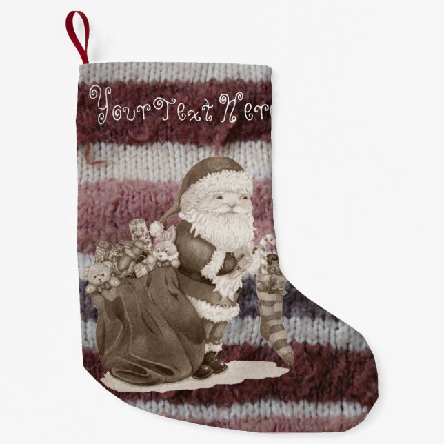 Cute father christmas wrapping gifts knitted small christmas stocking (Front)