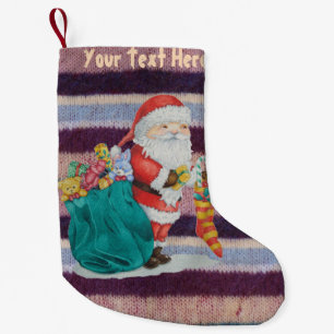 Cute father christmas wrapping pressies knitted small christmas stocking