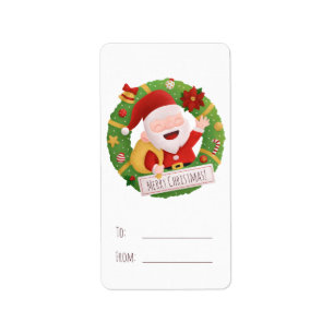 Cute Father Santa Wreath Christmas Gift Labels