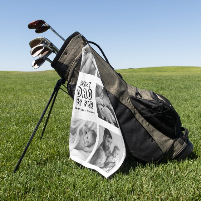 Cute Father's Day Photo Collage Golf Towel (Green)
