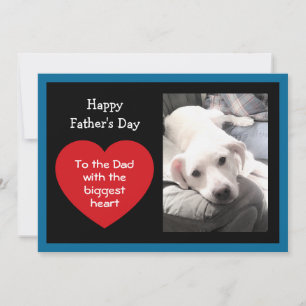Cute Father's Day Red Message Heart Dog Photo Blue Holiday Card