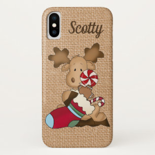 Cute faux burlap Country moose add name Case-Mate iPhone Case