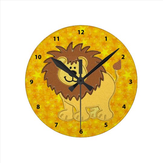 Cute Faux Embroidery Lion & Yellow Stars Clock