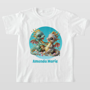 Cute faux glitter dragons add name girls  T-Shirt