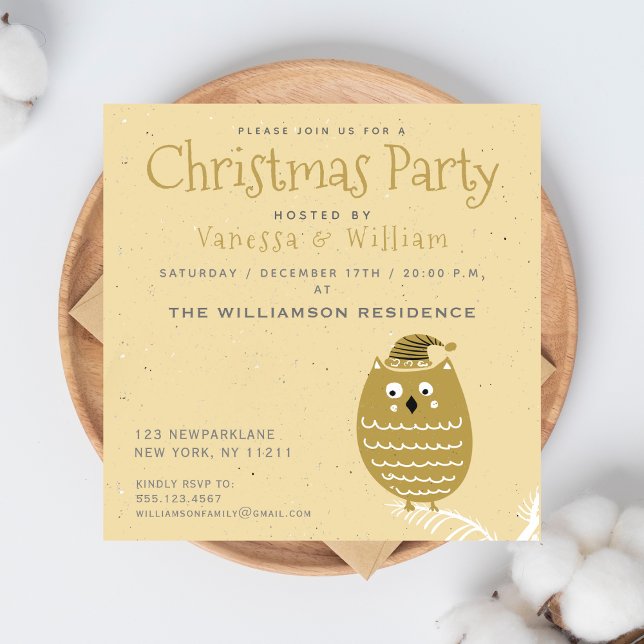 Cute Faux Gold Owl | Christmas Party Invitation (Creator Uploaded)