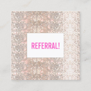 Cute Faux Silver Sequin Pink Beauty Salon Referral Card