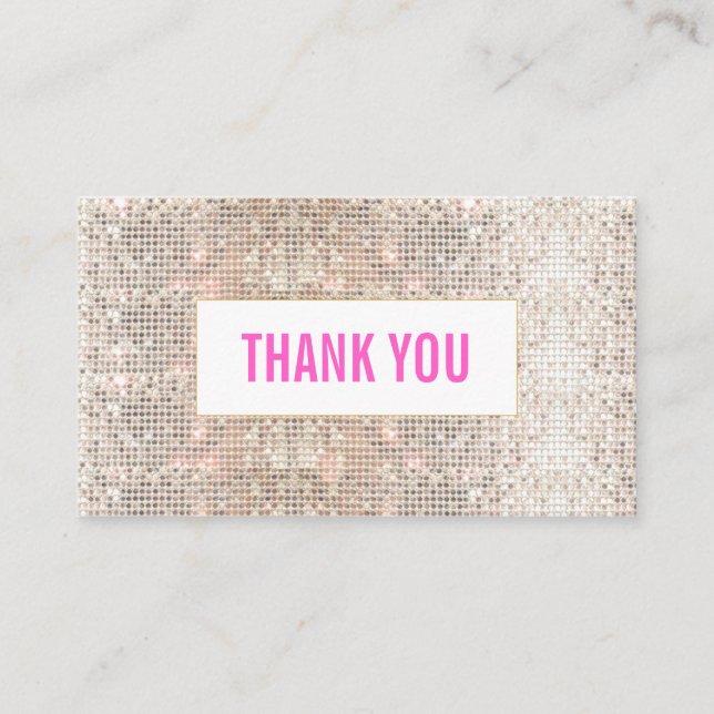 Cute Faux Silver Sequins Pink Thank You Insert (Front)