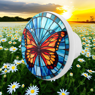 Cute faux stained glass butterfly  ceramic knob