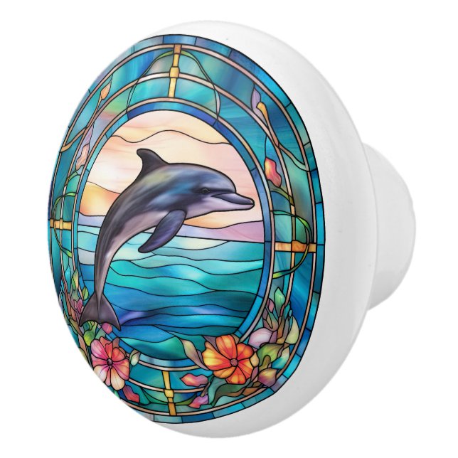 cute faux stained glass dolphin ceramic knob (Right)