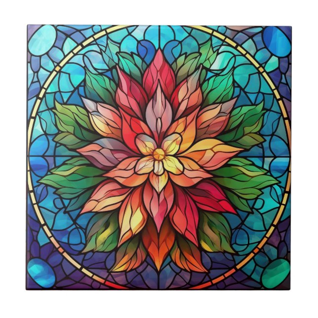cute faux stained glass lovers flowers  tile (Front)