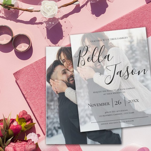 Cute Faux Vellum Effect Photo Typography Wedding Invitation (Creator Uploaded)