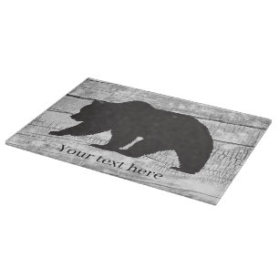 cute faux wood black bear Country cabin Cutting Board