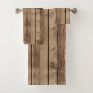 cute faux wood cabin pattern tiled bath towel set