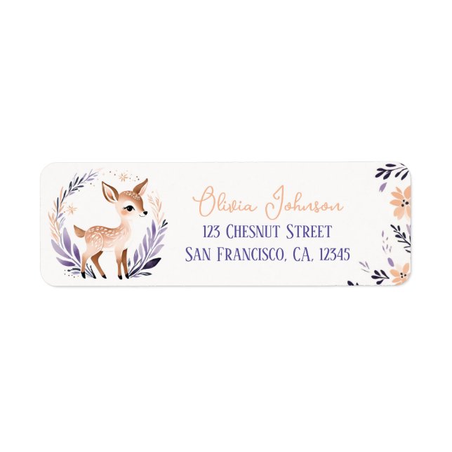Cute Fawn Boho Floral Design - Adresse de retour (Devant)