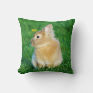 Cute Fawn Bunny Sitting in Grass Throw Pillow
