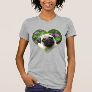 Cute Fawn Colored Pug Puppy Dog Face Pet Heart T-Shirt