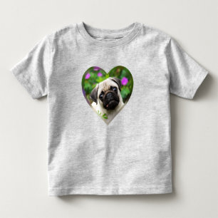 Cute Fawn Coloured Pug Puppy Dog Face Photo Heart Toddler T-shirt