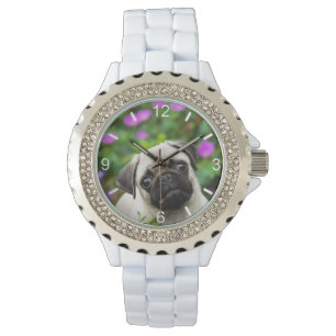 Cute Fawn Coloured Pug Puppy Dog - women dial-plat Watch