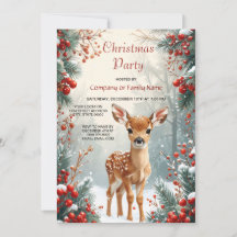 Cute Fawn in a Snowy Forest Christmas Party