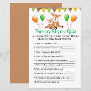Cute fawn Nursery Rhyme Quiz baby shower game