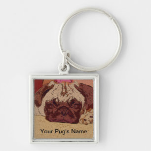 Cute Fawn Pug Puppy Keychain