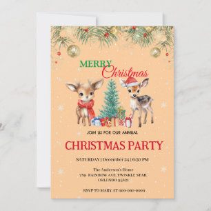 Cute Fawn reindeer Santa MERRY Christmas Party Invitation