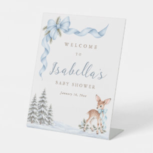 Cute Fawn Winter Baby Boy Shower Welcome Sign