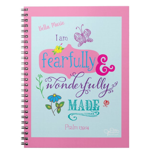 Cute Fearfully and Wonderfully Made Bible Verse Notebook (Front)