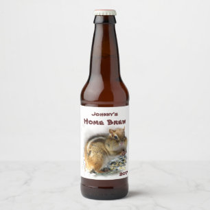 Cute Feasting Chipmunk Animal Beer Label