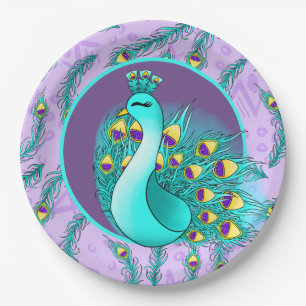 Cute feathers peacock party paper plate