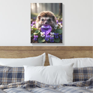 Cute February Hedgehog with Amethyst Heart Canvas Print