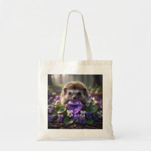 Cute February Hedgehog with Amethyst Heart Tote Bag
