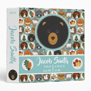 Cute Felt Woodland Animals Keepsake Birth Stats Binder